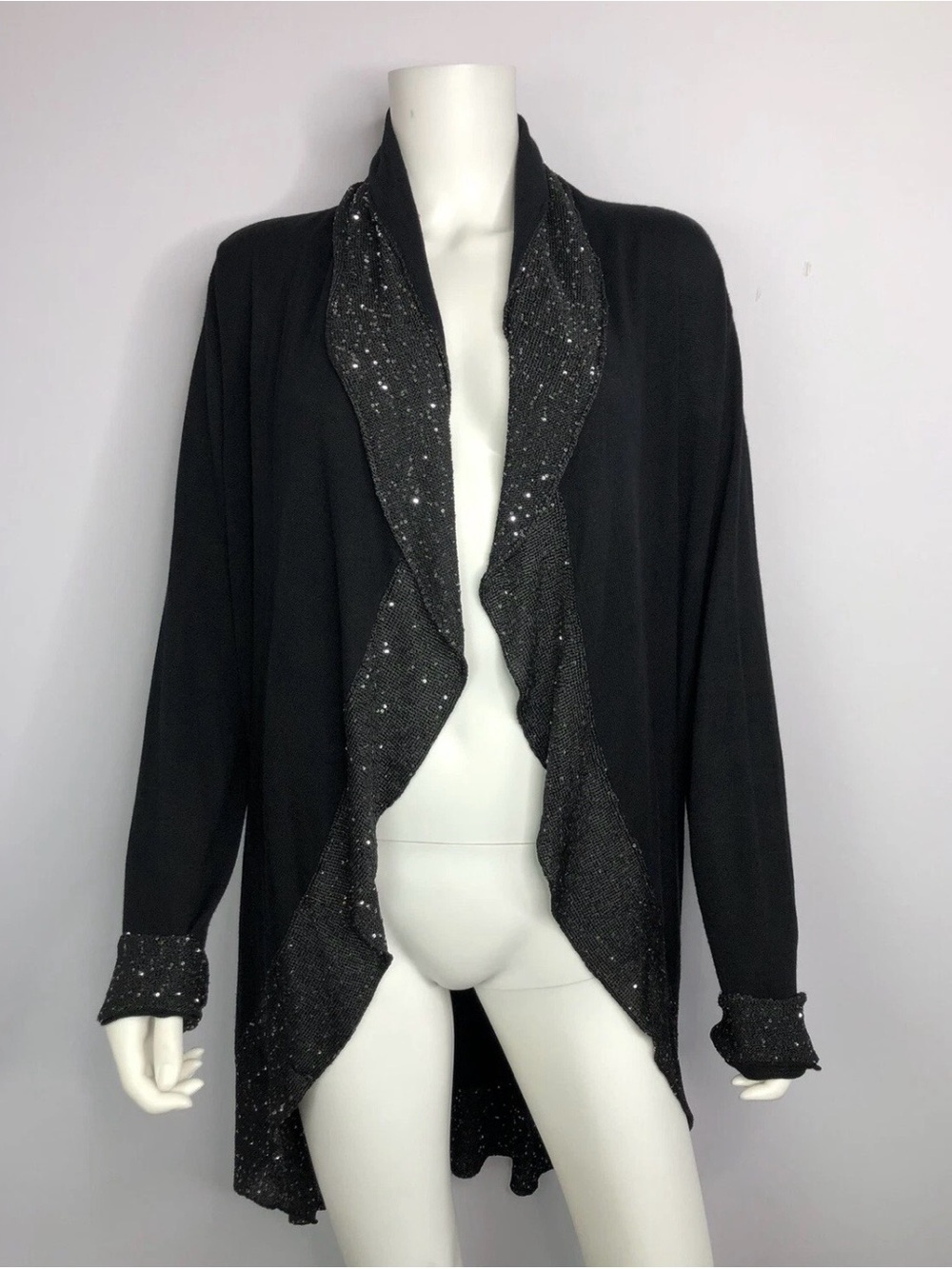 Soft Surroundings Black Open-Front Cardigan with Sequin Trim XL